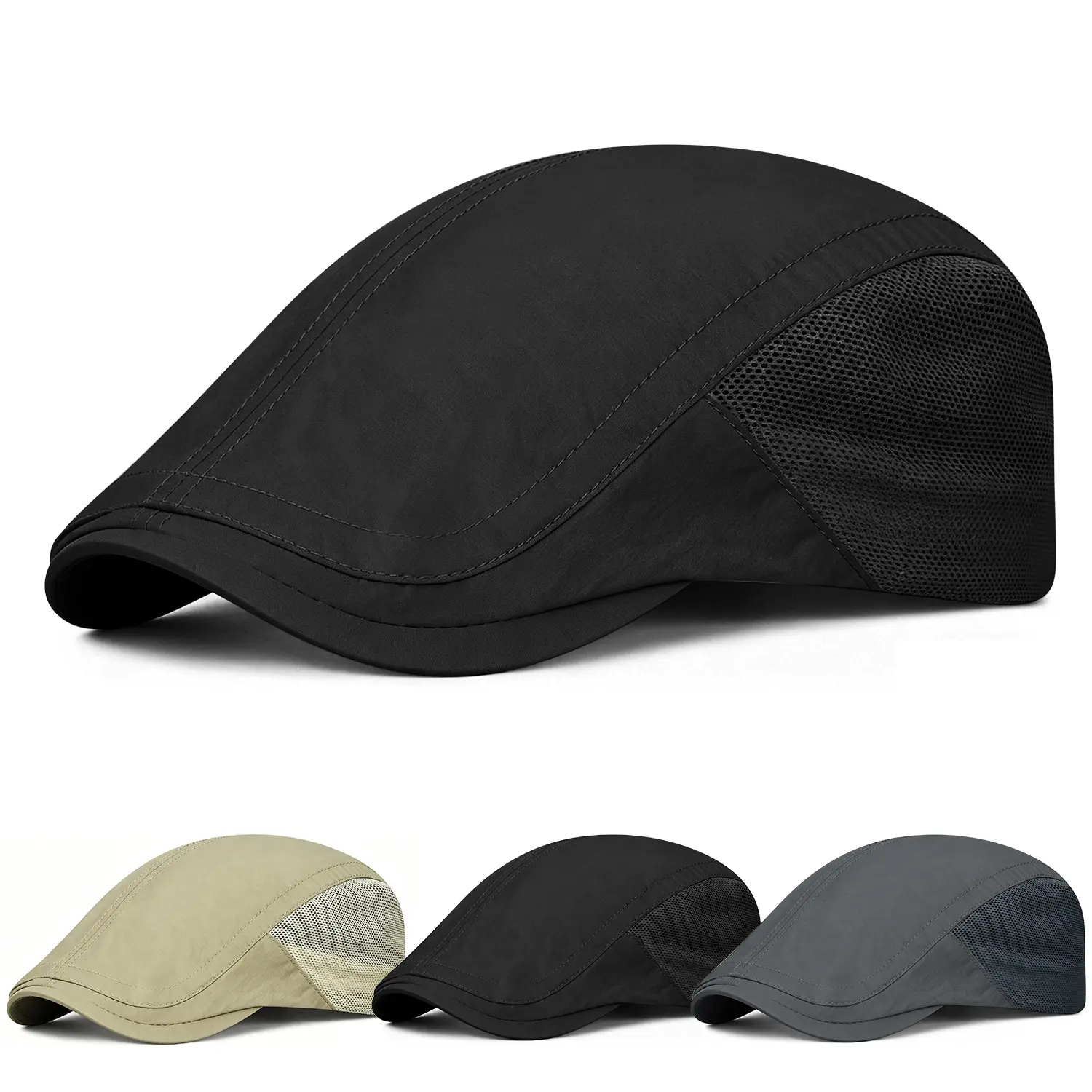 Men's Quick-Dry Plain Beret with Mesh Side Panels - Adjustable 55-60cm Male Outdoor Hat, Japanese Artistic Retro Casual Painter's Cap for All Seasons All-Day Comfort, Retro Art