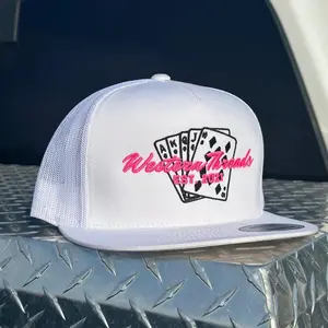 Pink Cards Western Threads Hat Collection, The Poker Face Cards Trucker Hat, The Western Threads Hat Co Custom Color Adjustable Embroidered Snapback