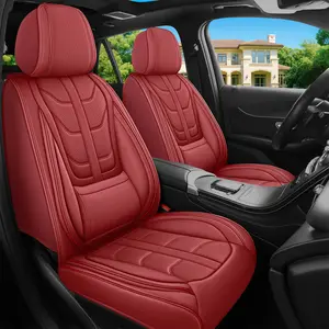 OTOEZ Wine Red Sport Style Nappa Leather 5PCS Car Seat Covers with Lumbar Support Waterproof Anti-Slip Seat Protectors Cushion Full Coverage for Cars SUVs