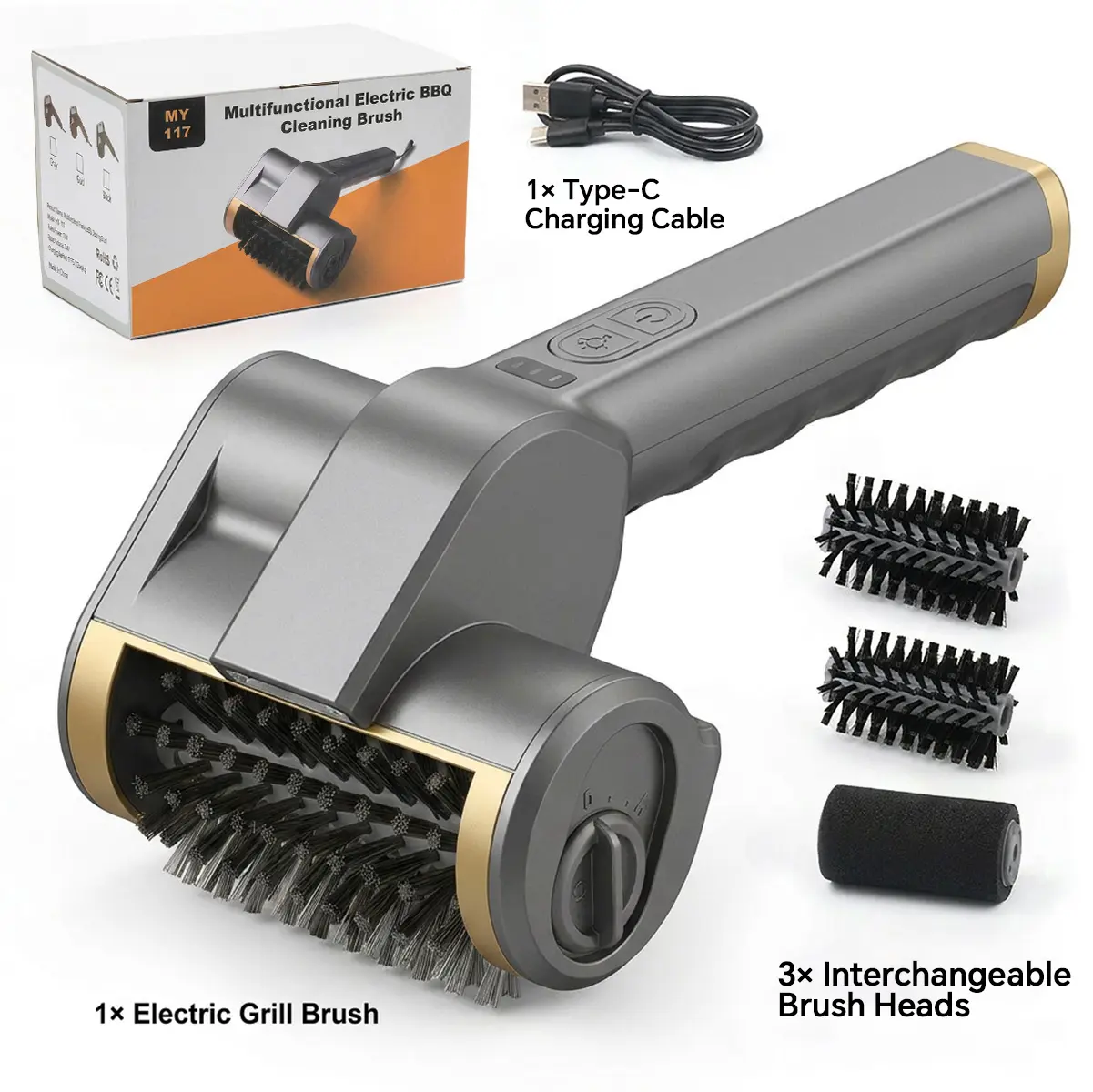 Electric Grill Brush | No Bristle Automatic Rotating | Wireless Rechargeable with LED Light | Stainless Steel Roller | Backyard BBQ Camping | Grill Cleaning Tool for BBQ Lovers tiktokshopspringglowup