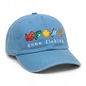 Comfort Colors Gone Fishing Stardew Valley Embroidered Washed Hat - Fishing Minimalist Embroidered Comfort Colors Hat - Funny Nature Lover Gift - Casual Wear Washable Material Versatile for Everyday Use -  Gifts