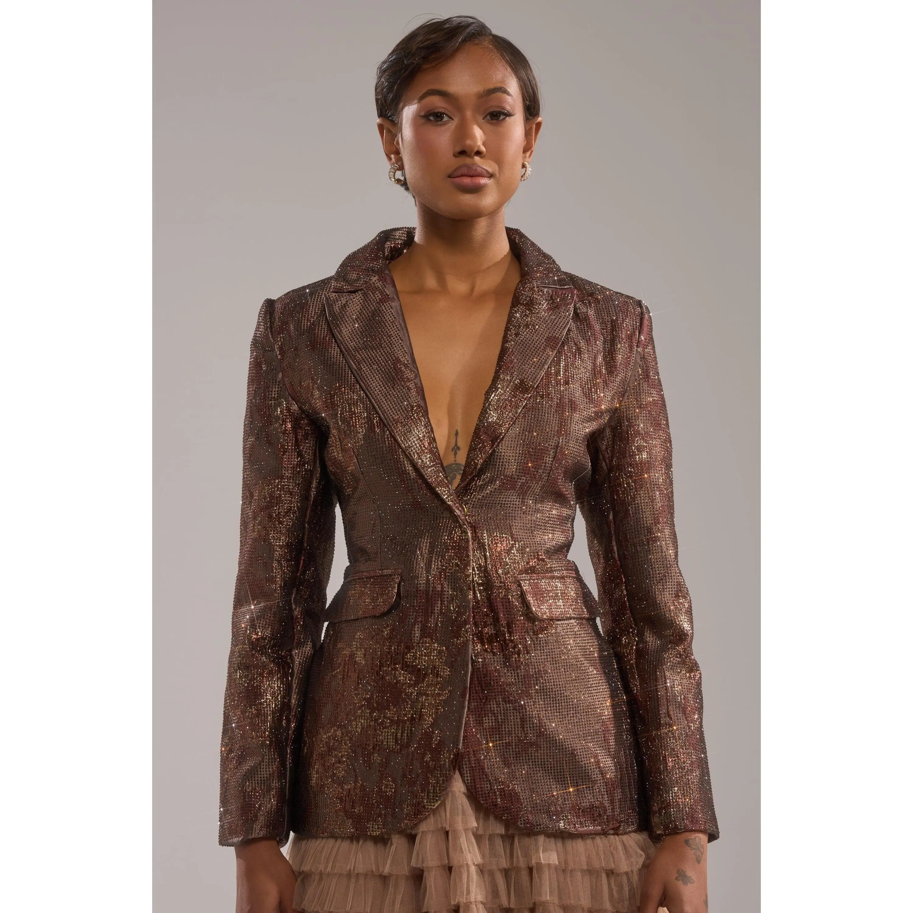 CELESTE EMBELLISHED BROCADE BLAZER
