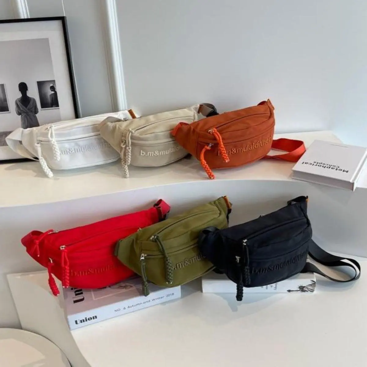 TSONG 6221Unisex trendy waterproof waist bag: a shoulder bag with zipper and woven strap, suitable for traveling, hiking, jogging and cycling
