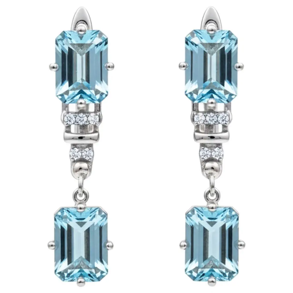 Natural Sky Blue Topaz & White Topaz Sterling Silver Earrings