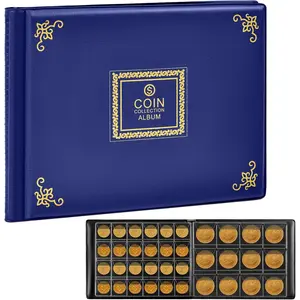 Coin Collection Supplies Holder Book for Collectors, 300 Pockets Coin Collection Organizer Storage Box Case Album for 20/25/ 27/30/ 38mm Coins (Vintage pattern blue)