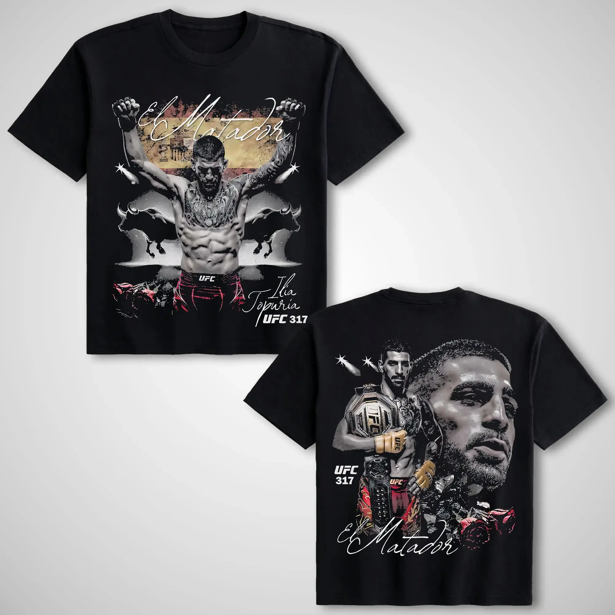 UFC Ilia Topuria Champion Graphic T-Shirt, Unisex Round Neck Soft 100% Cotton Casual MMA Streetwear Clothes, Tshirt, Menswear, Men's Graphic Tees, Apparel, Street Wear, Graphic Print