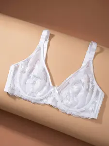 Plus Size Lace Floral Minimizer Bras for Women, Unlined Comfortable Design, Unpadded Full Coverage with Mesh Material