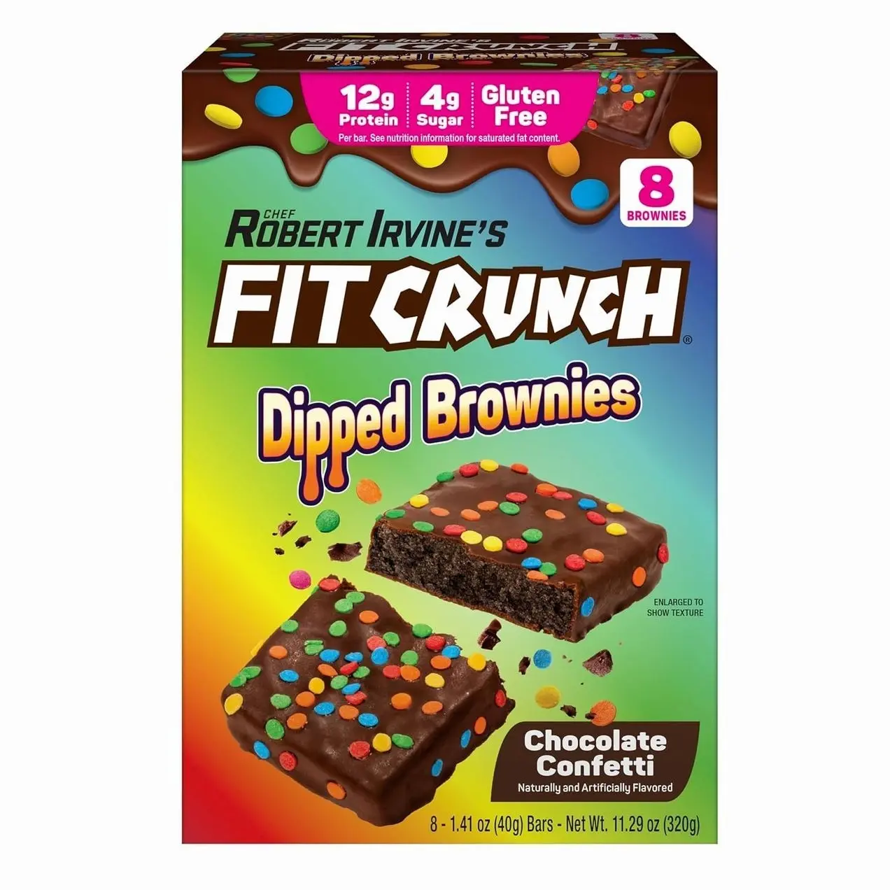 FITCRUNCH Dipped Protein Brownies, 12g of Protein & 4g of Sugar (8 Brownies, Confetti)