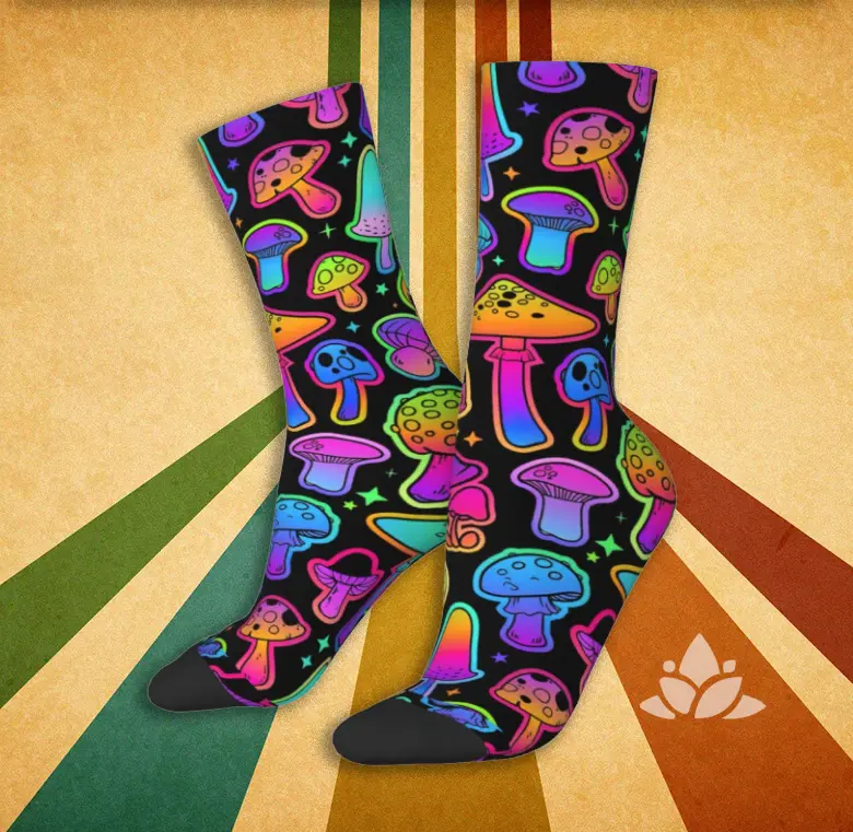 Neon Glow Party Mushroom Socks – Funky Festival & Casual Style