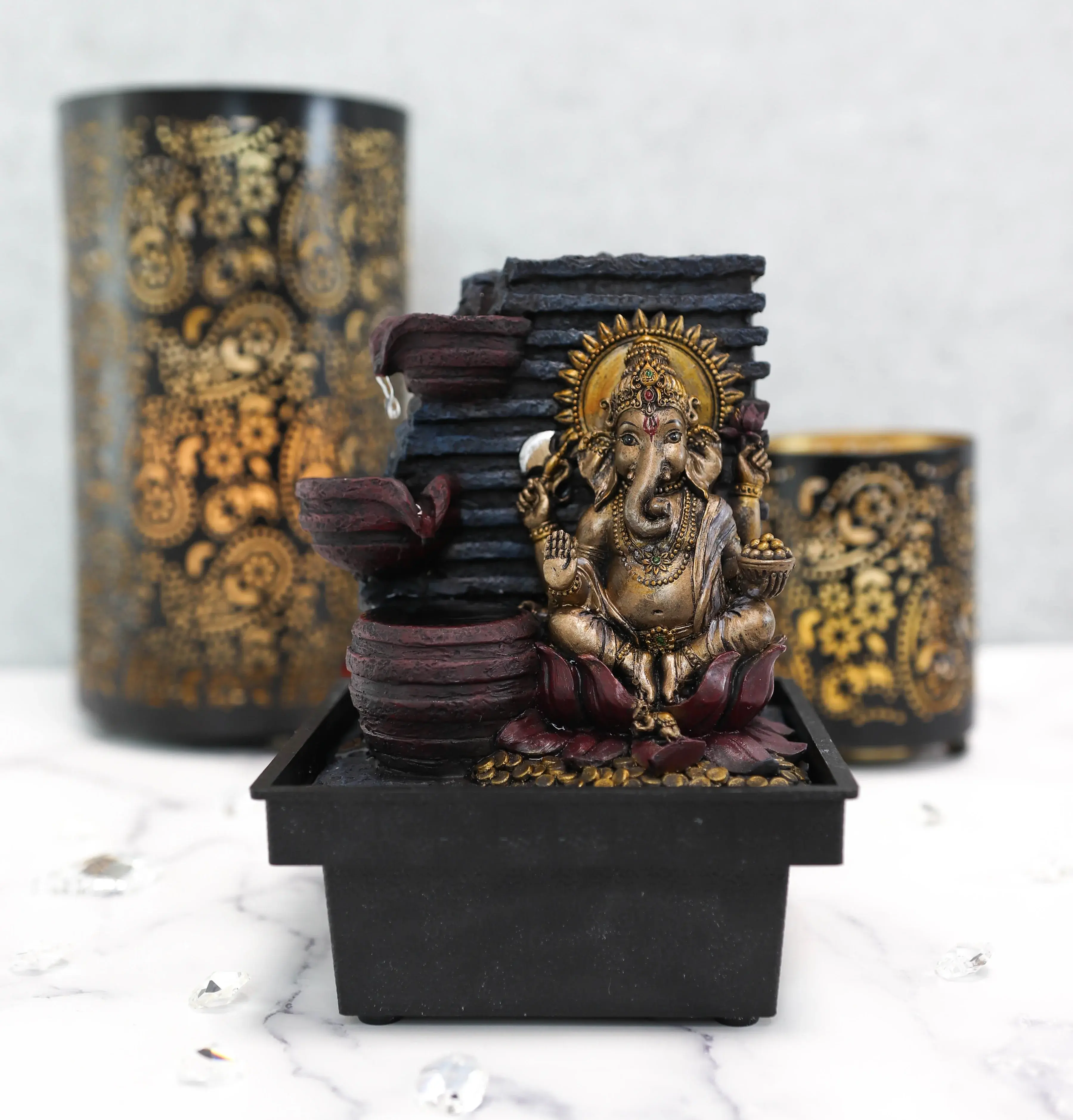 Ebros Elephant-Headed Hindu God Ganesha Flowing Water Fountain, Resin Religious Spiritual Decor for Home Statue & Figurine