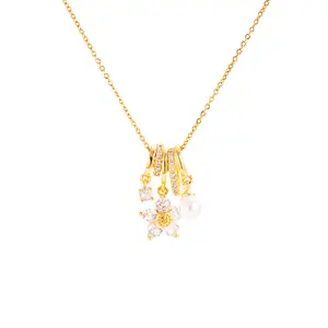 Five-petal Flower Snowflake Necklace Butterfly Hexagonal Star Design Zircon Pearl Necklace Gift for Girlfriend Christmas Gift for Lover