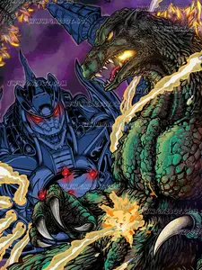 Godzilla vs Dragonzord Art Print Decor Photo