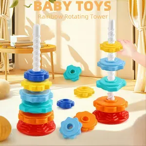 Baby Spinning Stacking Toys for Toddlers 1-3, Rainbow Ring Stacker Montessori Toys for Babies 6-12 Months, 1 2 3 One Year Old Girl Boy Christmas Birthday Gifts, Autism Sensory Learning Toy toddler toys 1-2, Colorful Stacking Blocks