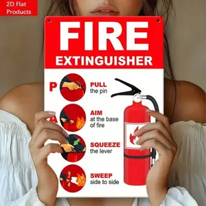 Vintage Aluminum Fire Extinguisher Safety Sign 8x12 Inch Retro Instructional Wall Art Decor for Home Garage and Bar