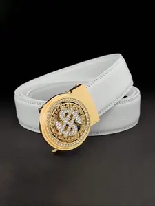 New Business Men's Automatic Buckle Leather Belt, Round Dollar Waistband, Fashion Casual Business Pants Strap, Premium Quality Cowhide Belt, Rhinestone Buckles Belt