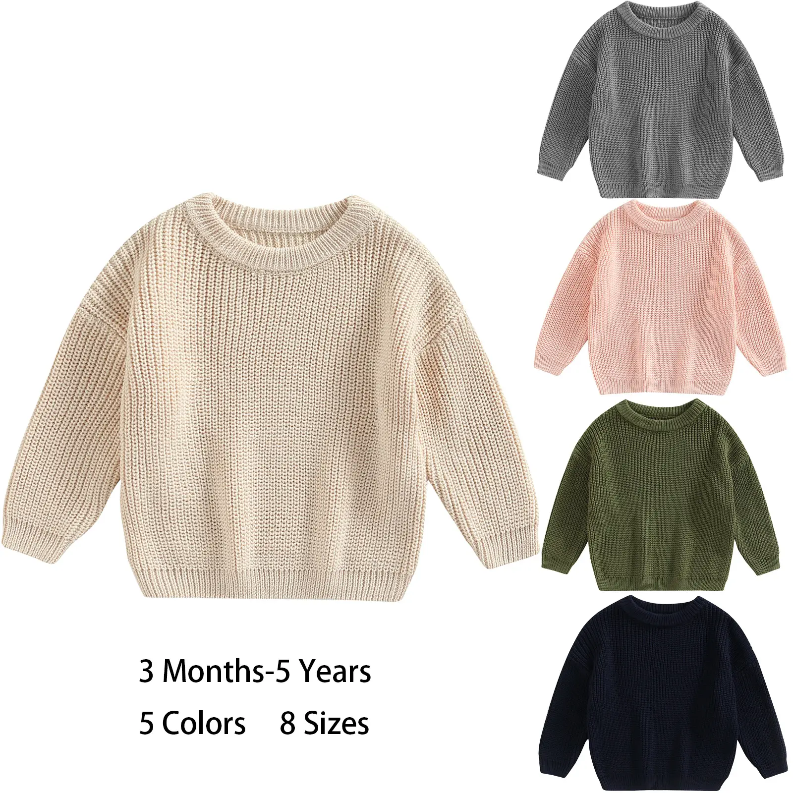 REDWOON Kid Toddler Baby Girl Boy Knitted Jumper Solid Color Sweater Knit Pullover Sweatshirt Unisex Baby Spring Fall Winter Clothes