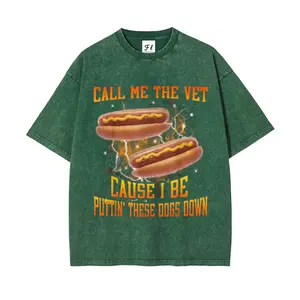 Vintage 260g Heavy Cotton Washable Direct Spray Funny Hot Dog Meme T-Shirt For Vet Lovers