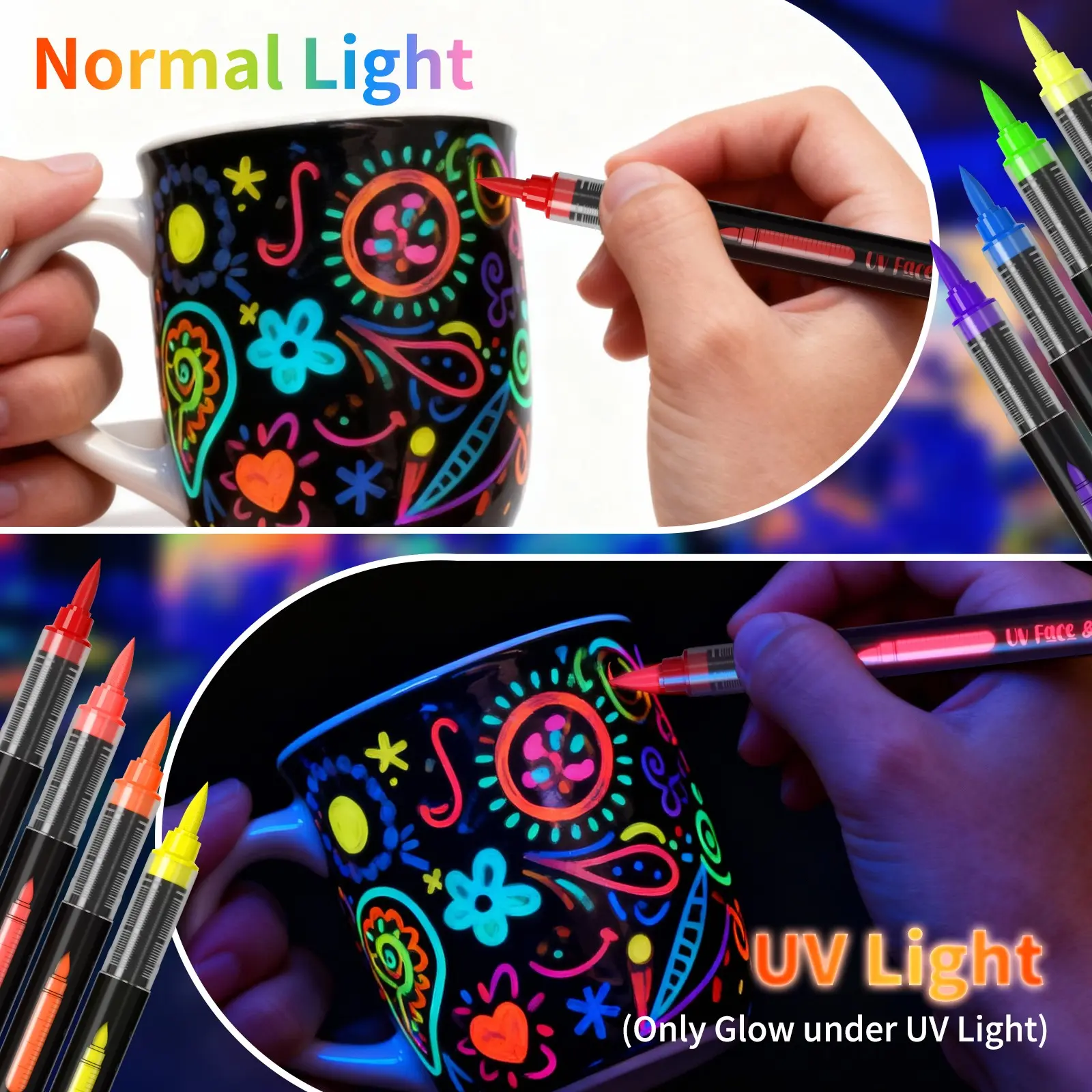 16 Colors Luminous Artistic Markers Set, Art Marker Pens, Versatile, Creative, Glow Under UV Light, Quick Drying, Fade Resistant, Perfect for Painting, Illustrations, Handcrafted Art, Gifts for Holidays