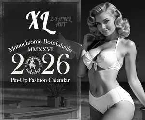 Pin Up Calendar 2026, Retro Pin-Up Fashion Bikini Lingerie Calendar, Vintage Fashion Wall Planner Gift, XL 2-Panel Art