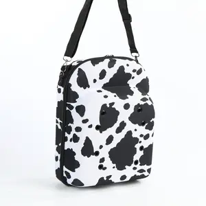 Large Capacity Cow Print Hat Storage Bag | Hard Shell Waterproof Cap Organizer with Adjustable Shoulder Strap | Anti-Pressure Travel Hat Case for Home & Travel