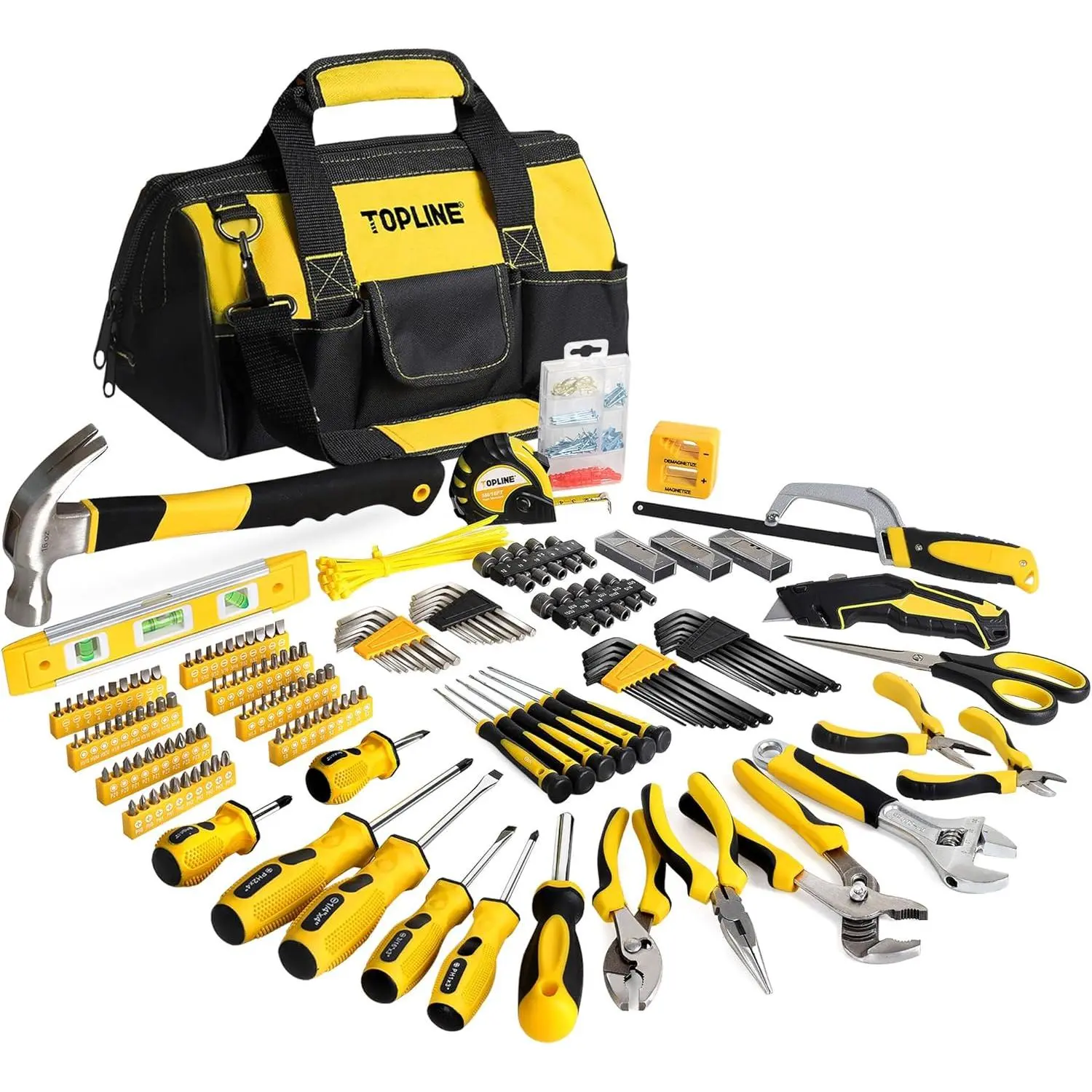 390-Piece Hand Tool Kit with 14-Inch Tool Bag, Screwdrivers Set, Pliers, Tape Measure & Ergonomic Handles for Home Maintenance, Men's Daily Use
