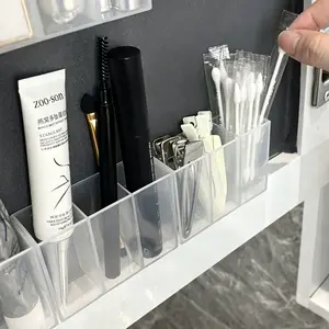 1pc Lipstick Organizer Box, Three-Compartment Mirror Cabinet Storage, No Drilling Required, Eyebrow Pencil & Scissors Holder