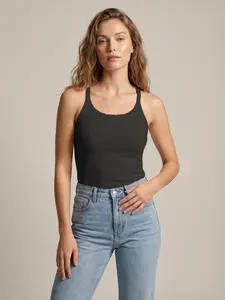 High Elastic Slim Fit Camisole, Cross Back Ribbed Design, Skin-Friendly, Showcases Waistline, Sweet Style, Essential for All Seasons