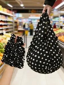 Wave point magic storage bag, foldable and stretchable design, can be folded into a small size, black and white classic color matching, portable and environmentally friendly, versatile item for daily shopping and commuting