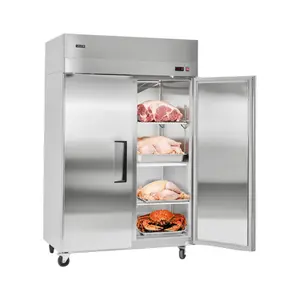 VEVOR Commercial Freezer, 31.89 in Width Reach In Upright-Freezer Double Door, 32.1 Cu.ft Auto-Defrost Stainless Steel Freezer with 8 Adjustable Shelves, -11 to 14 ℉   Temp Control, LED Light, 4 Wheels