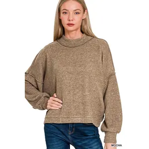 Zenana Brushed Melange Hacci Cropped Sweater