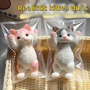 Slow Rebound Soft and Cute Cat Toys - Realistic Squeezed TPR Plush Little Cat, Fluffy Cat to Pinch, Office Stress-relieving Toy Ornaments, Photo Props, Class Rewards, Indoor Home Decorations, Cute Gray, Pink, Yellow and White Little Cat Cuties