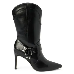 COCONUTS by Matisse Womens Avaline Pointed Toe Pull On Casual Boots Mid Calf High Heel 3" & Up - Black
