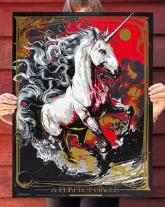 The Enchanted Unicorn A Perfect Circle Poster - Artistic Design Featuring a Majestic Unicorn in a Dramatic Setting