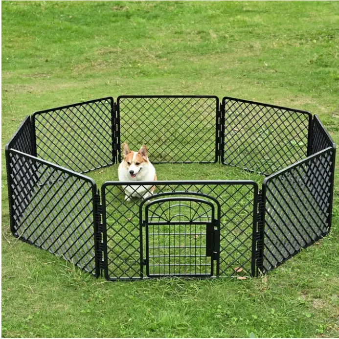 24 Inch 8 Panel Plastic Dog Playpen with Door Indoor Outdoor Pet Exercise Pen