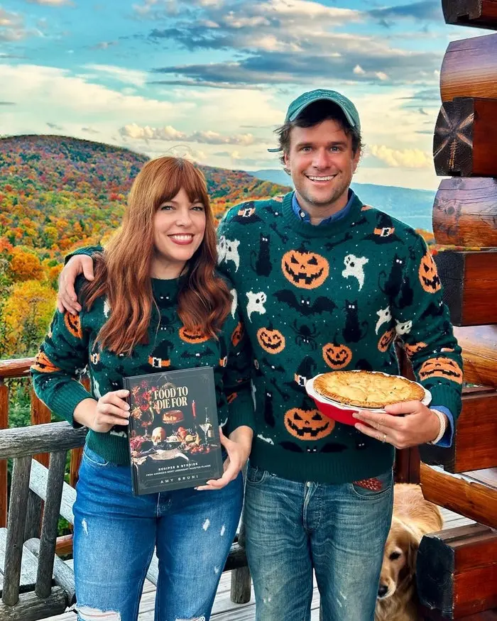 Couple Vintage Gothic Halloween Ugly Sweater – Neon Green Purple Horror Knit Jumper, Spooky Couple Matching Costume Top