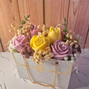 Floral Arrangement of Candles by Handcrafted Artisan Creations - Ideal for Decoration or Wax Melts - Freshener with Colorful Roses - Ornaments Decorative Flower Gift