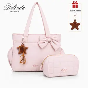 BELINDA Pink Bow Tote Bag for Women-Friendly Lightweight Casual Commuter Bag with Cute Bow & Multiple Compartments for Travel, Work, Beach, Gym