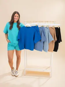 Zenana Raised Rib Neck Waist Banded Tee & Shorts Set | S-L