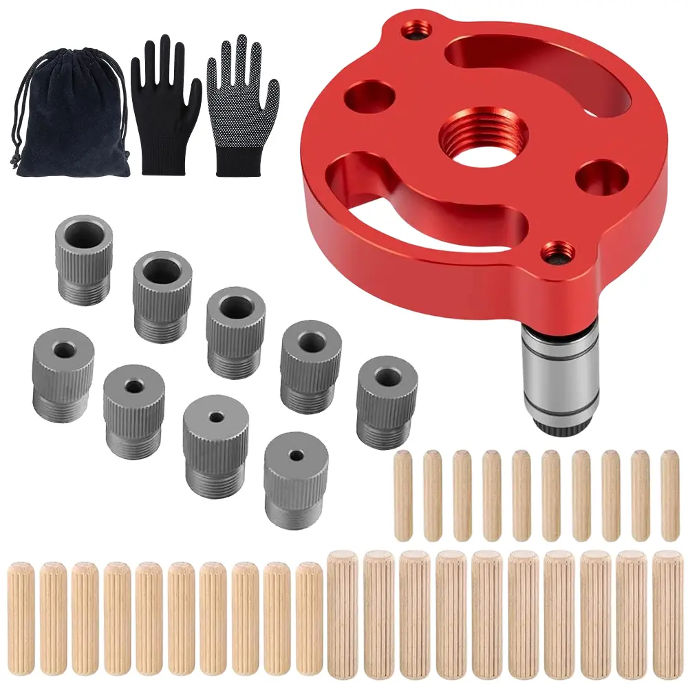 1 Set Ultimate Dowel Jig Kit,Including  Adjustable Straight Hole Drill Guide with Sleeves & Wood Pins for Perfect Wood Splicing,Halloween Christmas Party Gifts,DIY Hand Tools Kits