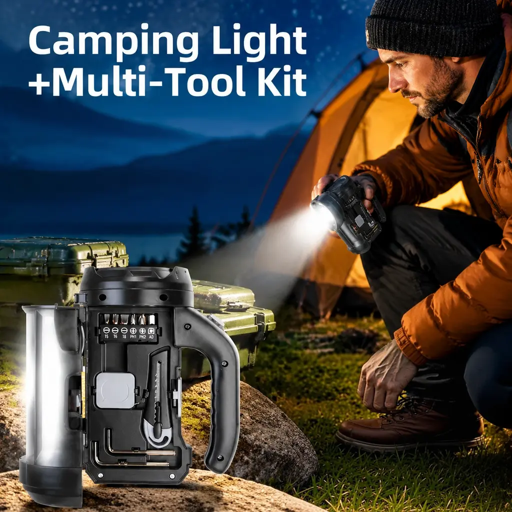 17-Pcs Portable Multi-Purpose Flashlight Tool Kit - Camping Torch with Screwdriver Bits, Sockets, Hex Keys for Home DIY Maintenance, Outdoor Camping
