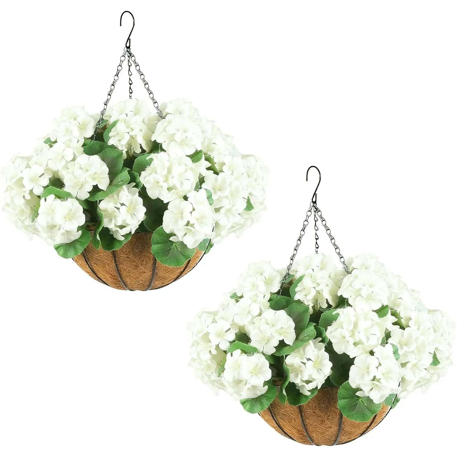 GARVEE 2Pcs Durable Artificial Hanging Flower Baskets with Faux Floral Arrangements, Indoor Home Decor Accessory for Porch, Patio, Outdoor Decor