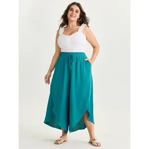 【Summer Turn-Up】BLOOMCHIC Plus Size Petal Hem Split Wide leg Pants 2026 Summer Pick for Mother's Day