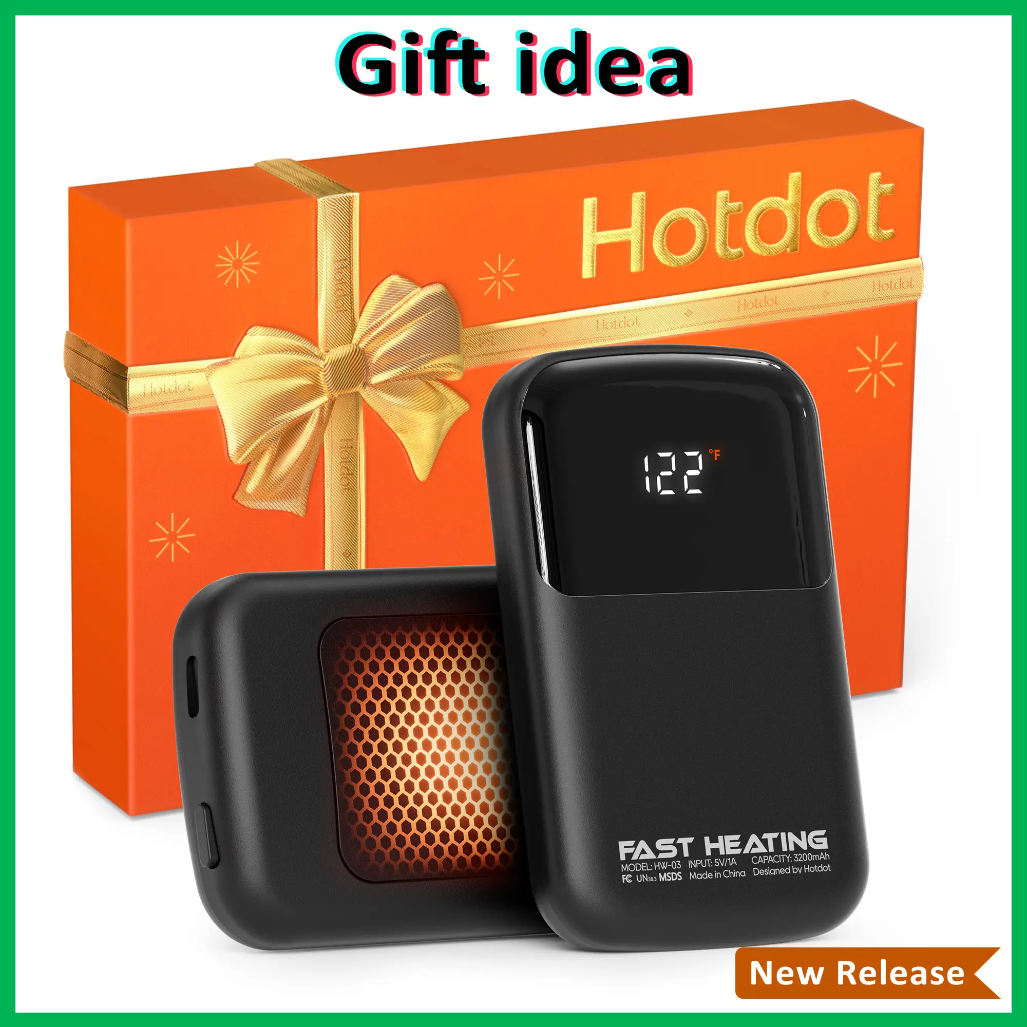 HOTDOT Hand Warmer Rechargeable,2 Pack Hand Warmers,3 Heat Setting,Pocket-Sized,Winter Christmas Gift,Light Sleek Stylish,Greeting Card,Big Screen Dis
