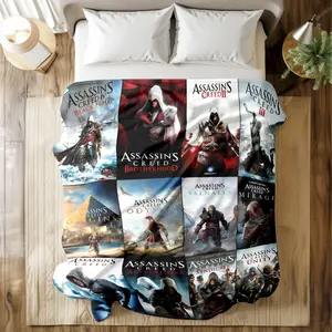 Assassin's Creed Collection Printed Blanket with Iconic Game Cover Collage Print - Soft Warm Blanket, Super Soft & Skin-friendly, Long-Lasting & Quick-Drying, Machine Washable, Multi-Size for Bed, Sofa, Office Naps, Ideal Gift for Game Fans