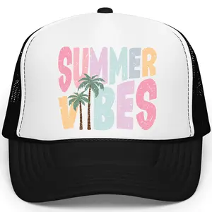 Summer Vibes Trucker Hat for Women and Teens - Trendy Summer Palm Tree Snapback -  Colorful Adjustable Vacation Cap