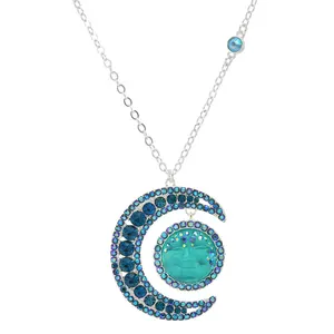 Moondust 18mm Goddess Seaview Moon Necklace (Sterling Silvertone/Azure)