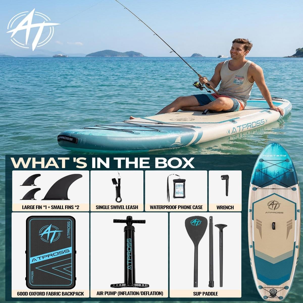 [Spring Glow Up] 11'6"×35" Inflatable Stand Up Paddle Board, 450LBS Capacity, Premium SUP with Kayak Seat for Paddling, Fishing, Yoga & Kayak, Wide Non-Slip Deck, Double-Ended Paddle, Two-Way Pump & Full Accessories