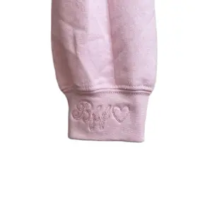 Coquette embroidered pink bow sweater with BFF and a heart on the right cuff,  gift idea for your bestie, gift idea for your sister, pink bow, embroidered pink bow, valentines day gifts, chic style,