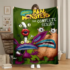 1pc Real Monsters Vintage Monster Flannel Blanket, Soft Warm Throw for Sofa, Office Bed, Camping, Travel, All Seasons Gift, Christmas Present