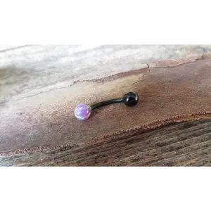 Lavender Fire Opal Floating Black IP Surgical Steel Belly Ring 14G (1.6mm) VCH Piercing Minimalist Petite